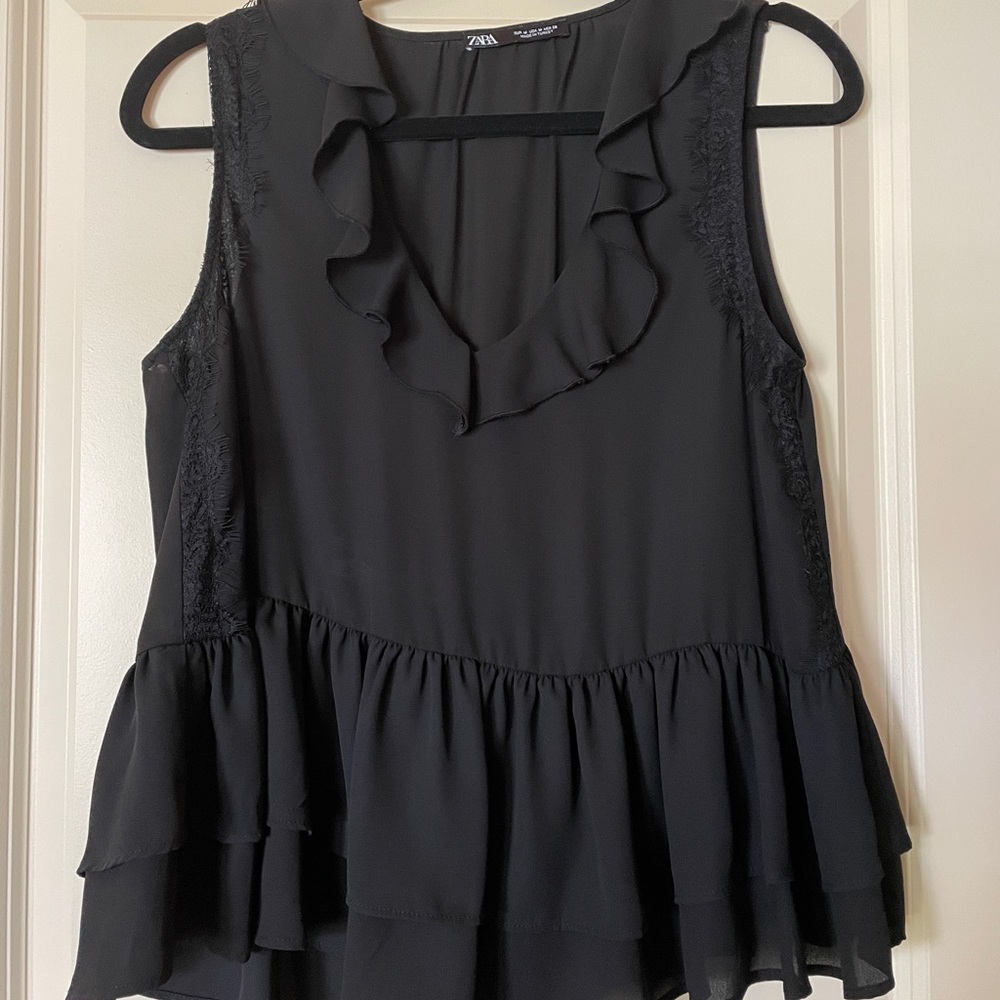 Black blouse with ruffles